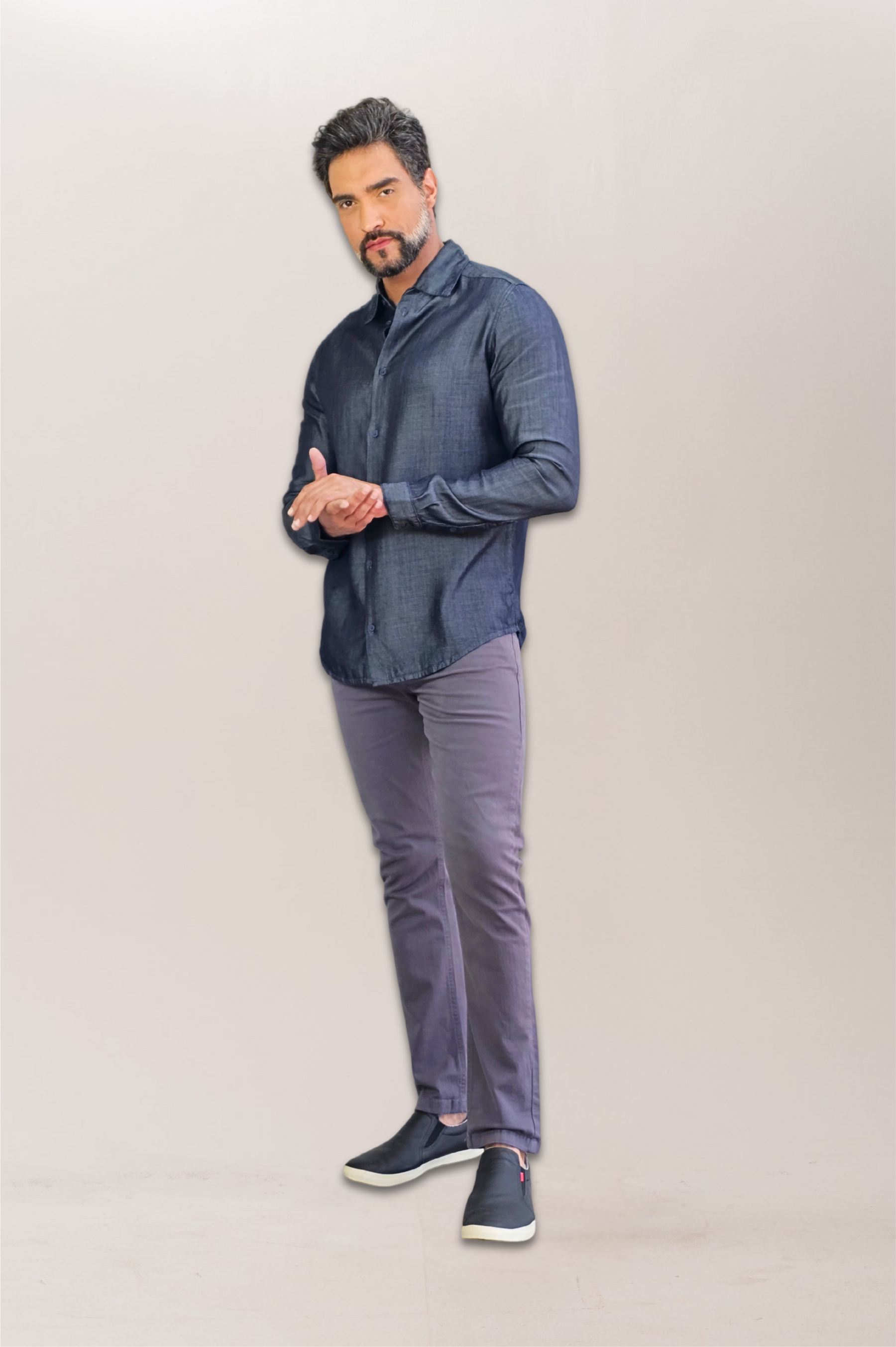 Camisa Social Jeans Premium Slim ML Escura
