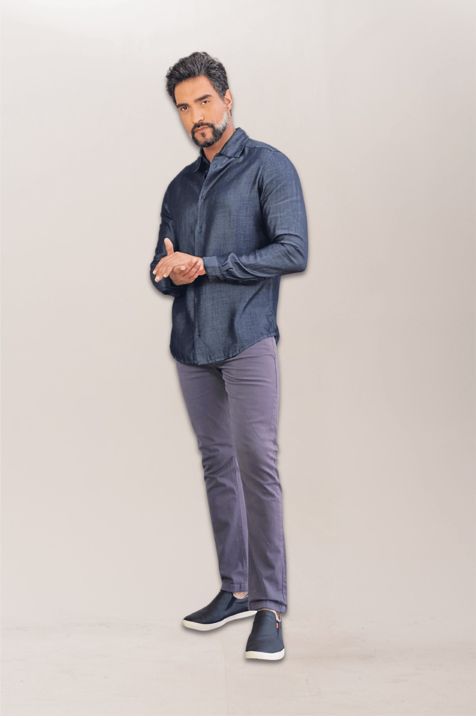 Camisa Social Jeans Premium Slim ML Escura