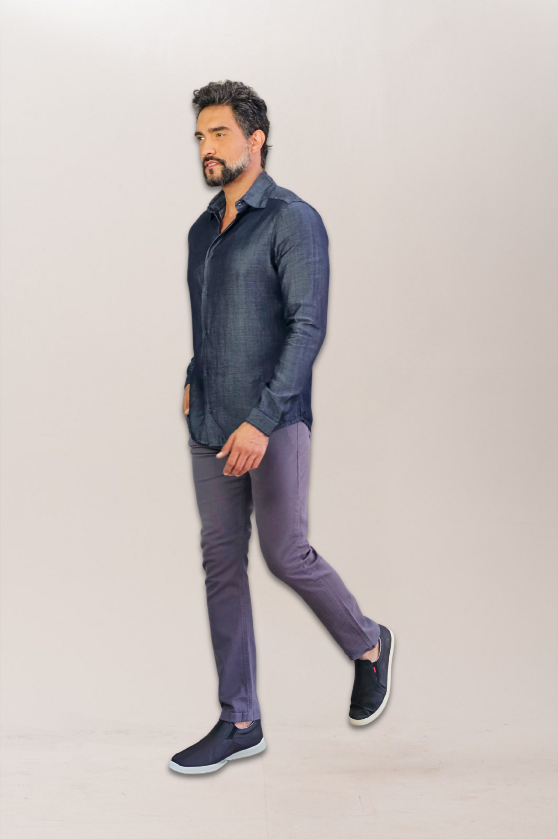 Camisa Social Jeans Premium Slim ML Escura