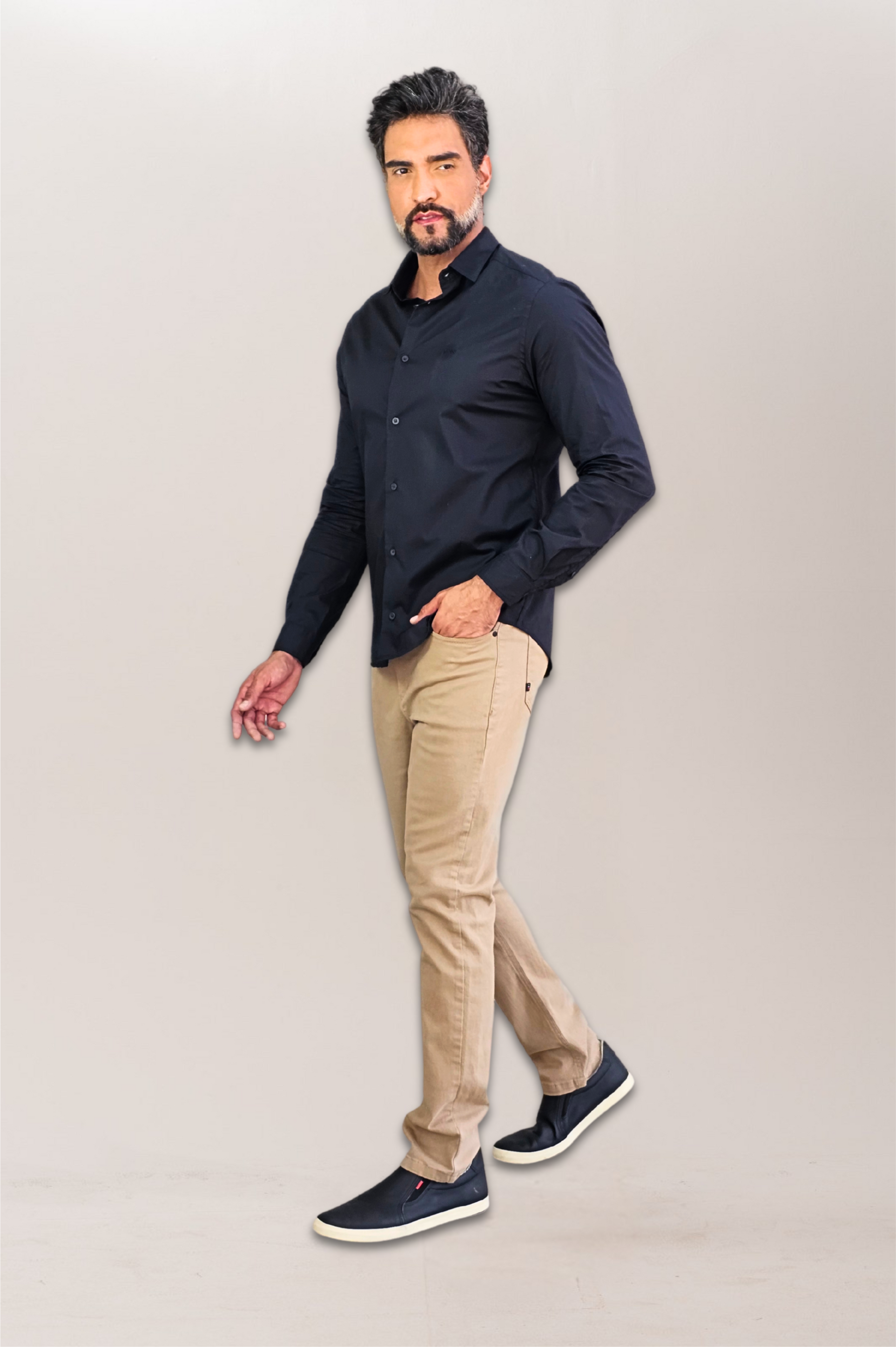 Camisa Social Tricoline Premium Slim ML Com Logo