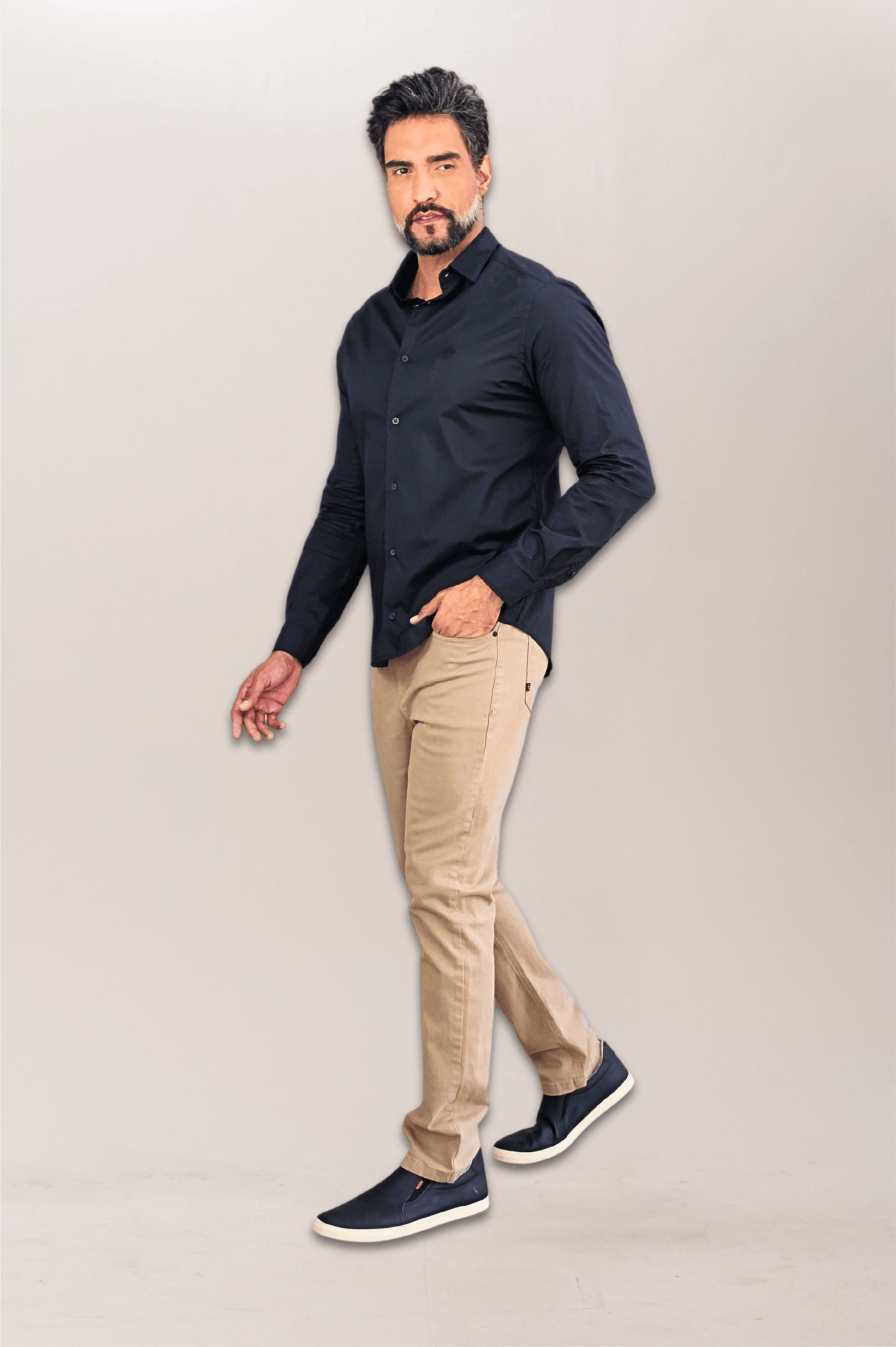 Camisa Social Tricoline Premium Slim ML Com Logo