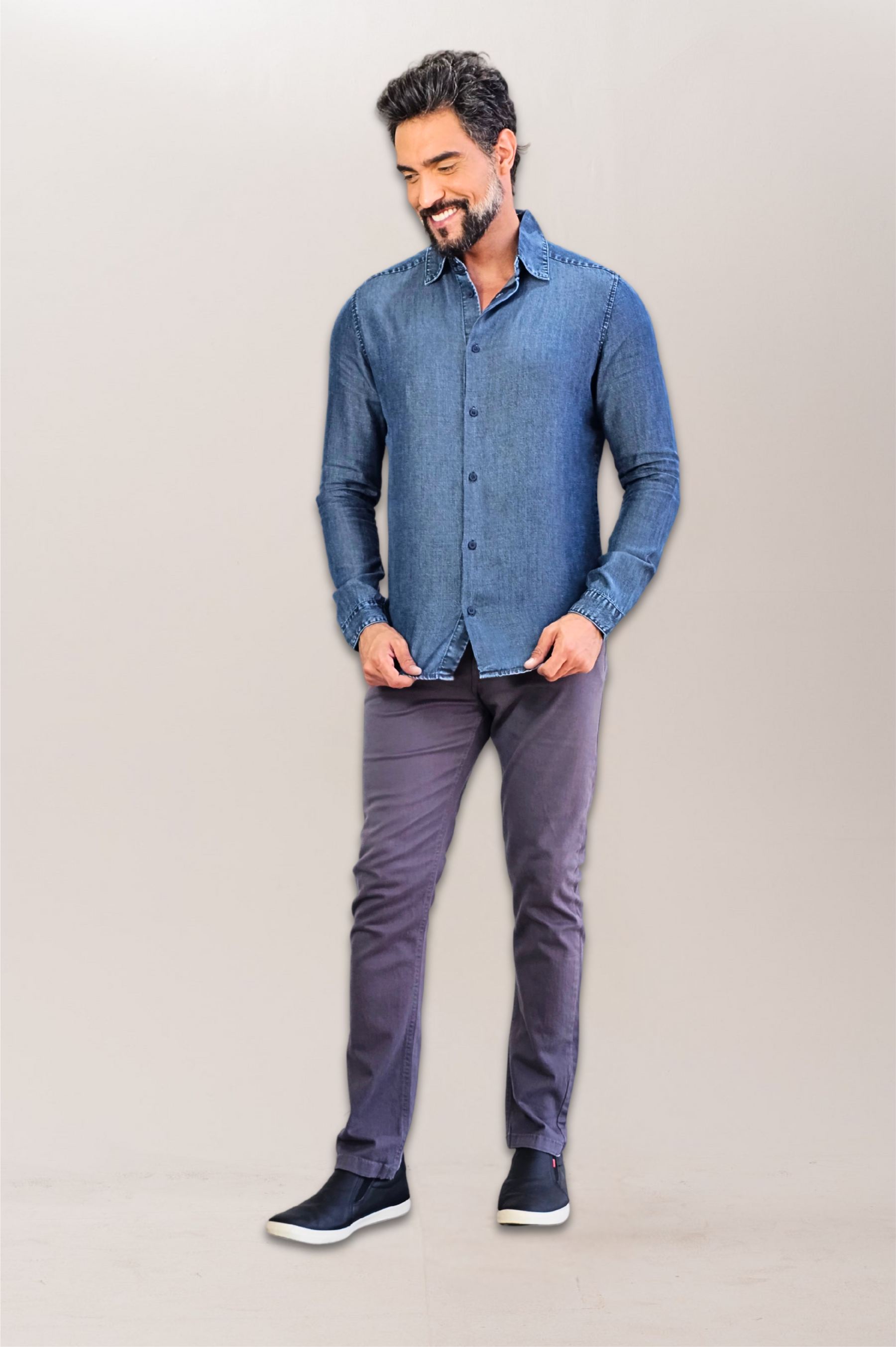 Camisa Social Jeans Premium Slim ML Marmorizada