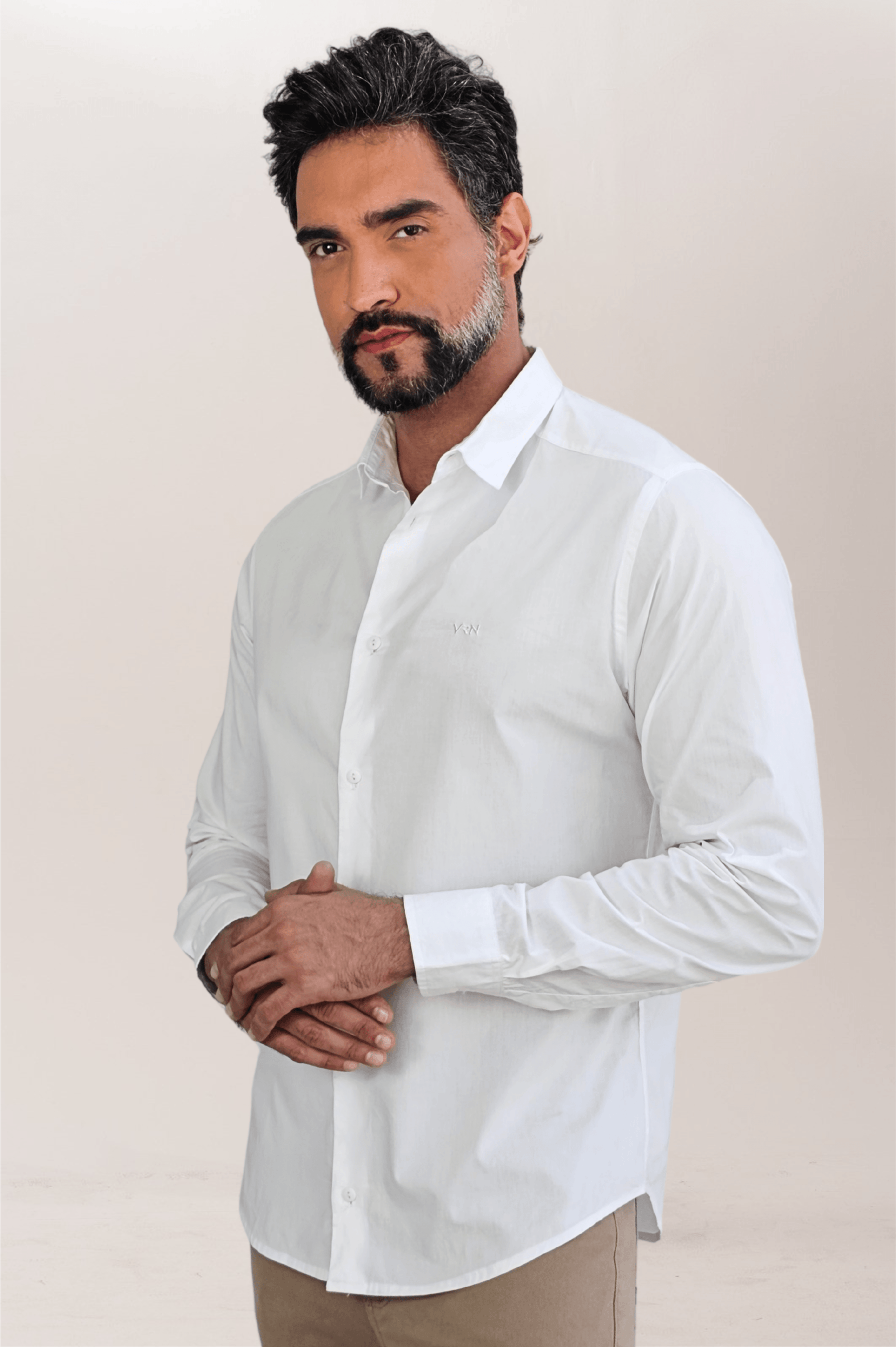 Camisa Social Tricoline Premium Slim ML Com Logo