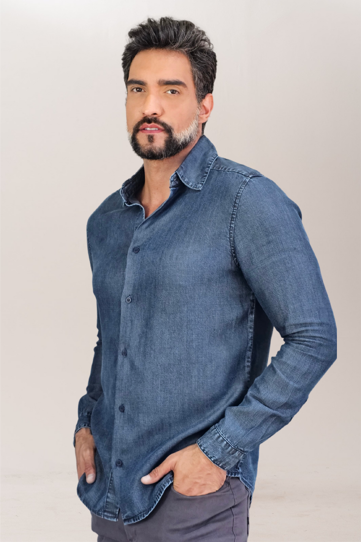 Camisa Social Jeans Premium Slim ML Marmorizada