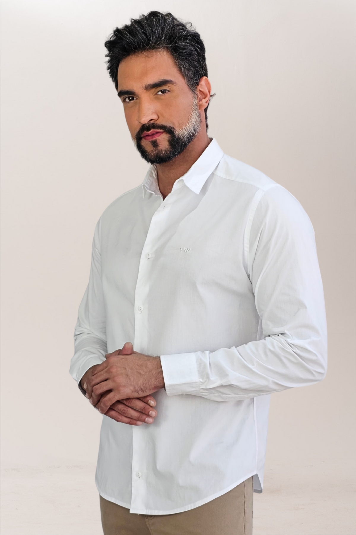 Camisa Social Tricoline Premium Slim ML Com Logo