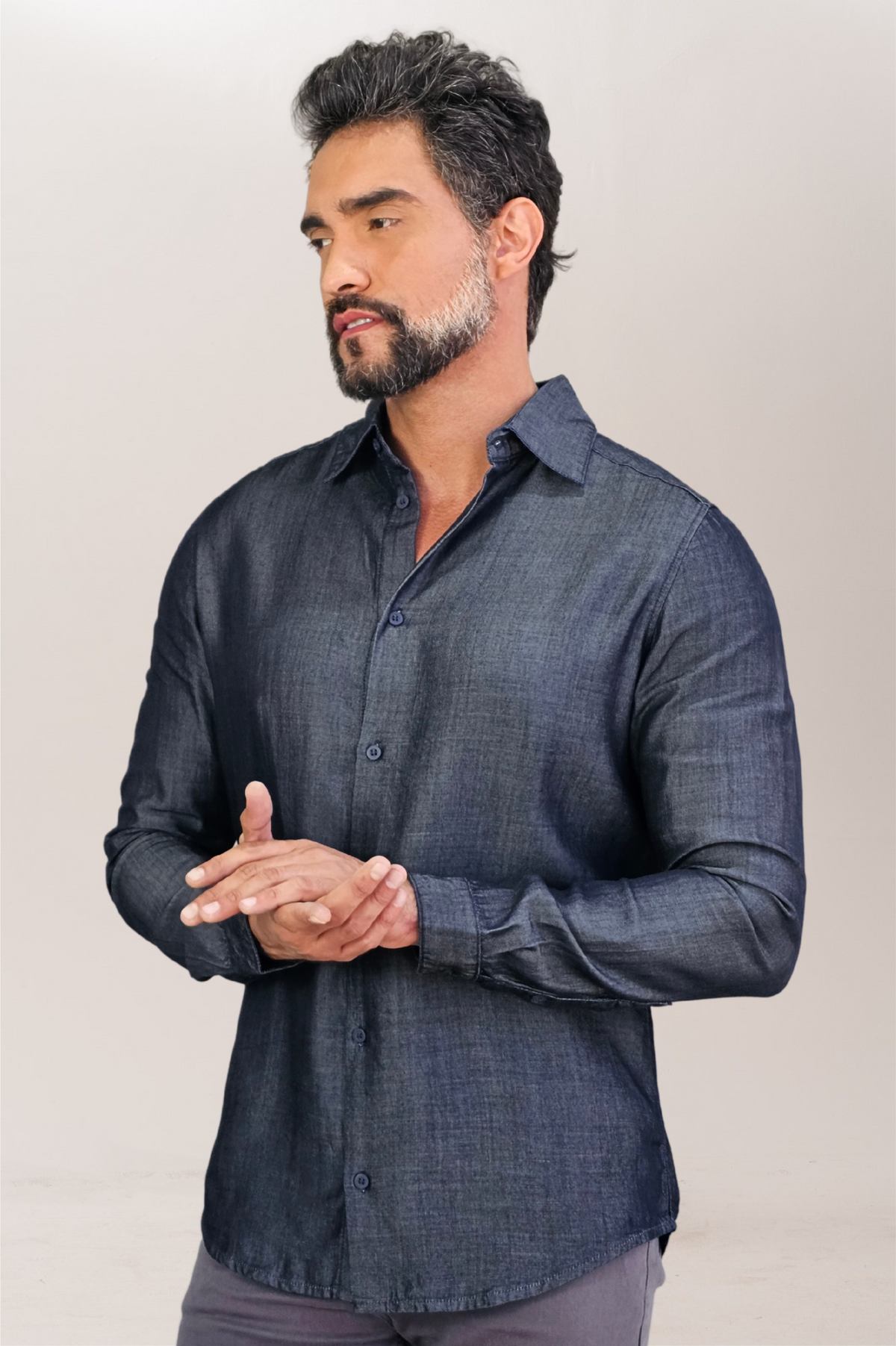 Camisa Social Jeans Premium Slim ML Escura