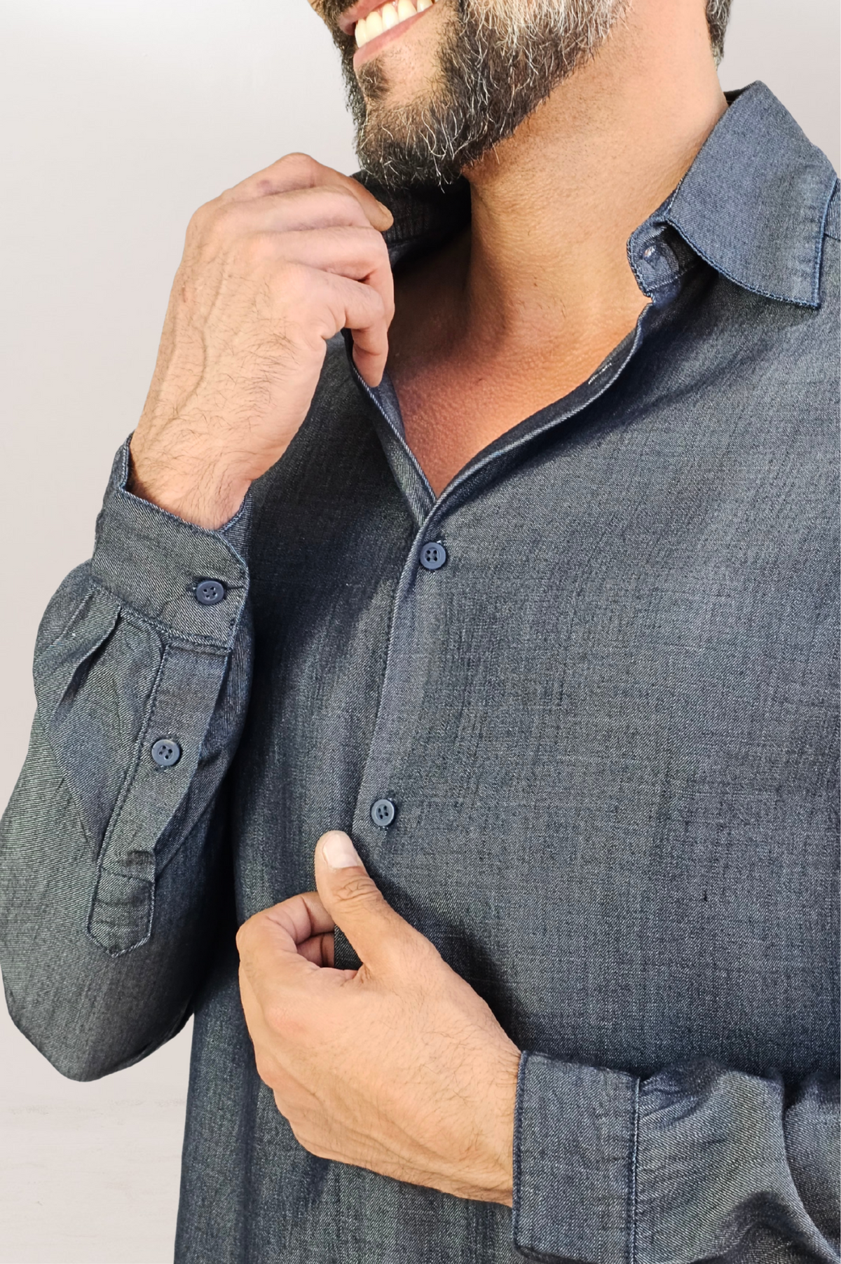 Camisa Social Jeans Premium Slim ML Escura